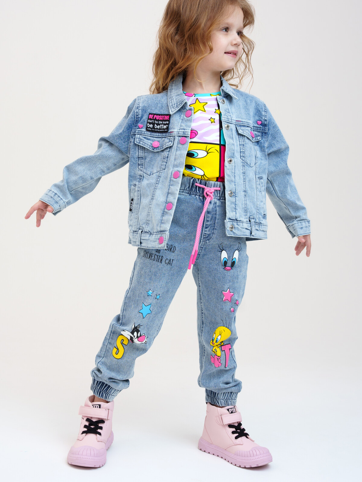 Куртка текстильная джинсовая для девочек PlayToday, голубой, 116