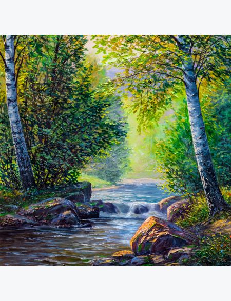 

Алмазная мозаика без подрамника Речка в Лесу, 40x40 см, 30 цветов, 54090, РА-025