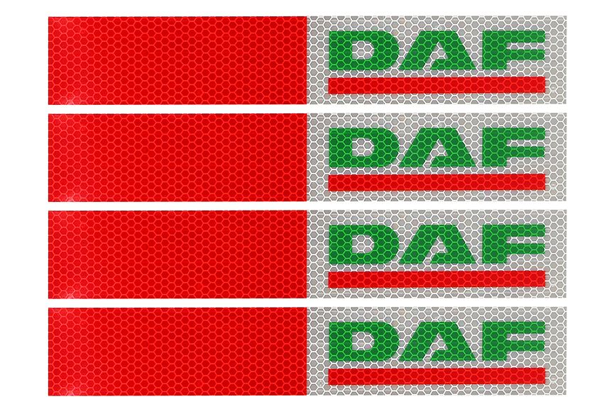 

Наклейки Ленты светоотражающие DAF красно-белые (зеленая надпись) 30*5 см (комплект 4 шт.), Белый;красный