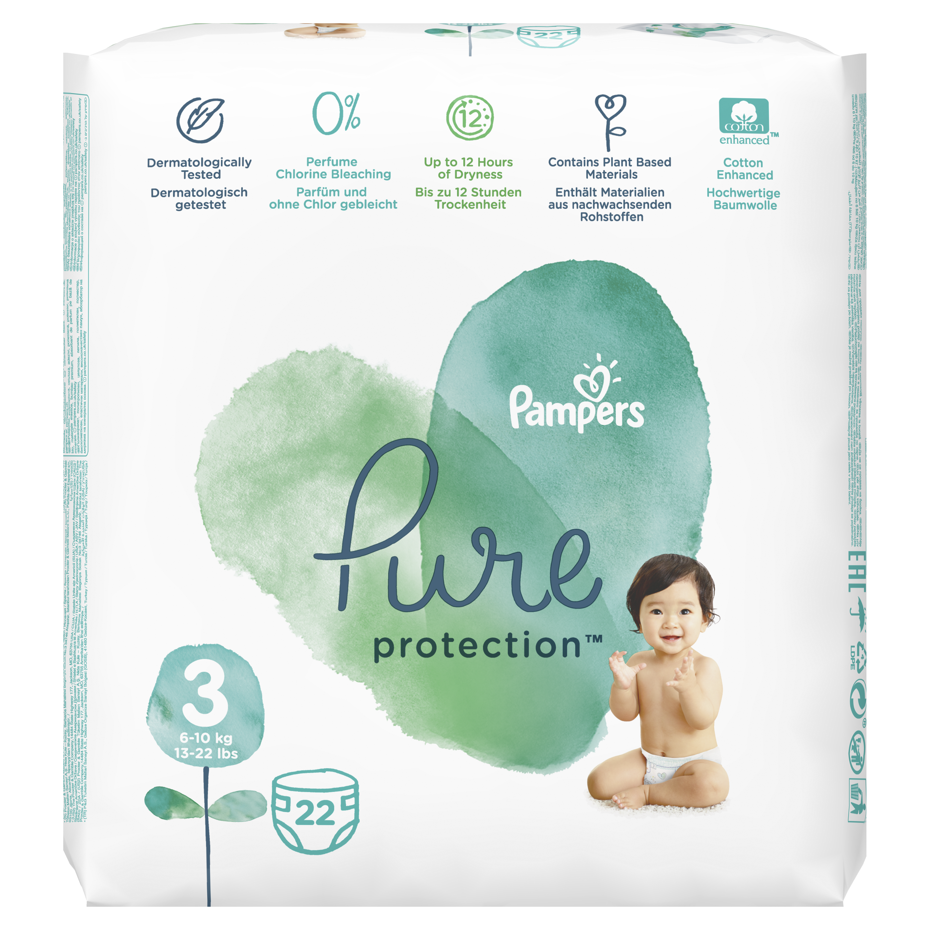 

Подгузники Pampers Pure Protection 6-10 кг, размер 3, 22 шт.