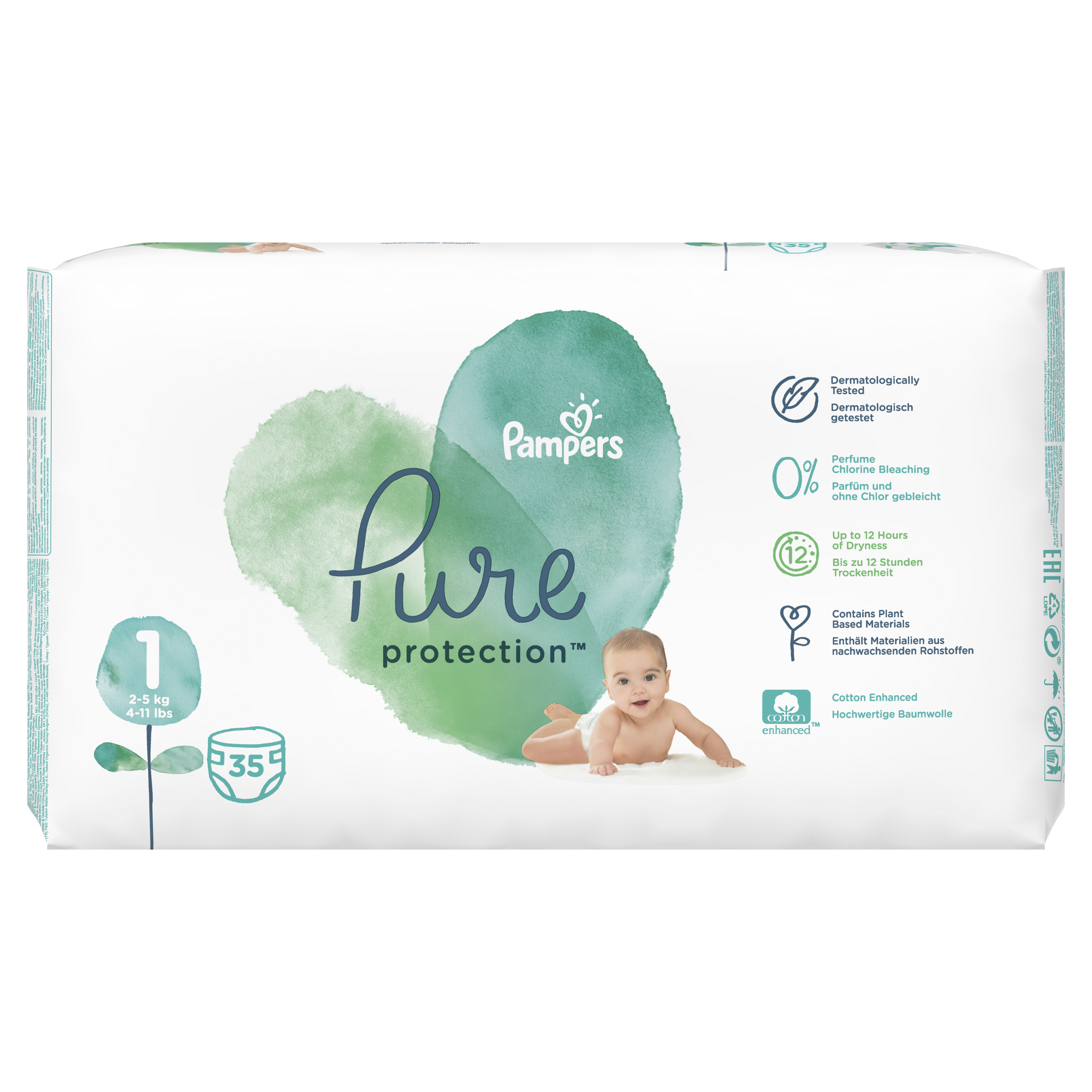 

Подгузники для новорожденных Pampers Pure Protection 2-5 кг, размер 1, 35 шт.