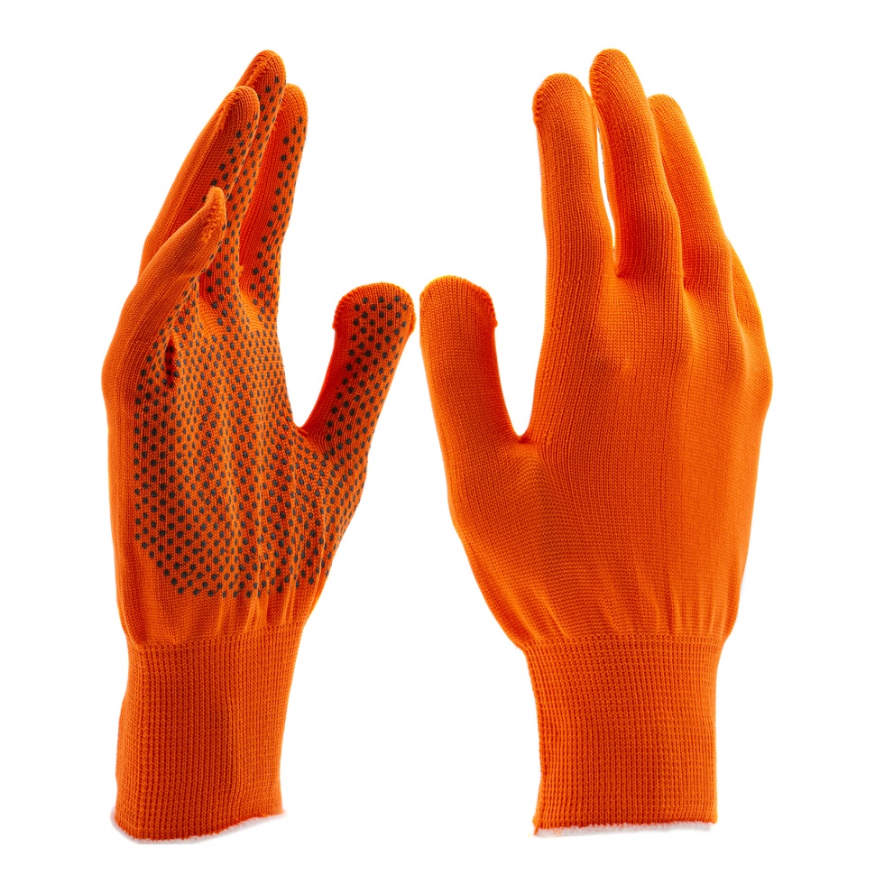 перчатки двухслойные 10 класс плотные оранжевые инд уп 1289604 х б Перчатки из синтетической нити, ПВХ точка, 13 класс, оранжевые, XL, Россия, 67845