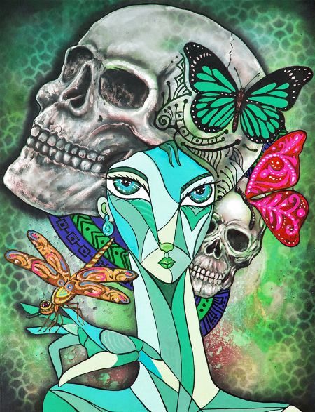 

Алмазная мозаика на подрамнике Женщина и череп, 70x50 см, 30 цветов, 58498, ПРА-121