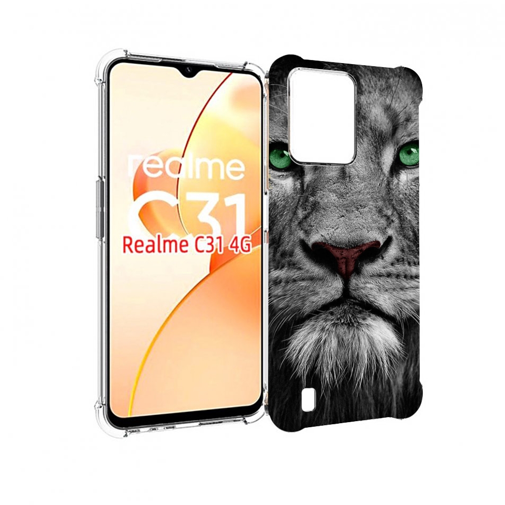 

Чехол MyPads Лев-зеленоглазый мужской для OPPO Realme C31, Прозрачный, Tocco