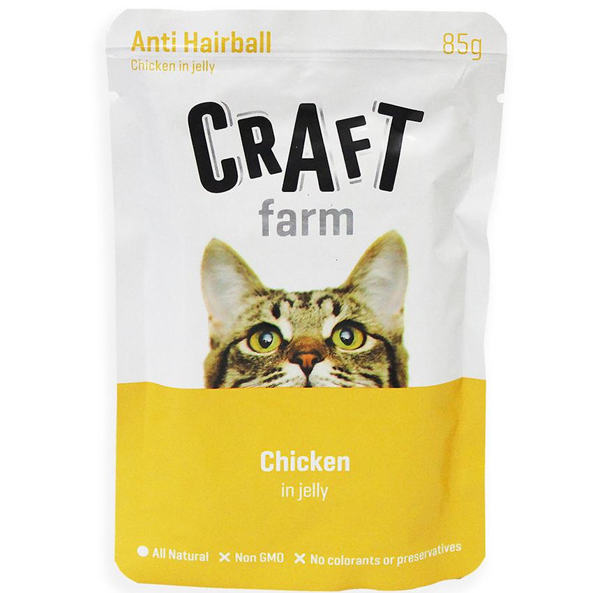 Влажный корм для кошек Craft Farm Anti Hairball курица в желе, 85 г