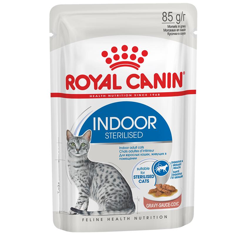 фото Влажный корм royal canin indoor sterilised мясные кусочки в соусе для кошек 85 г