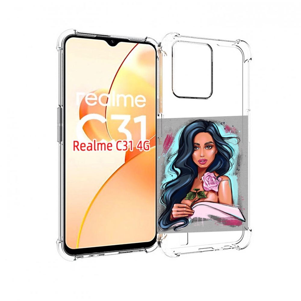 

Чехол MyPads Девушка-с-розовой-розочкой женский для OPPO Realme C31, Прозрачный, Tocco