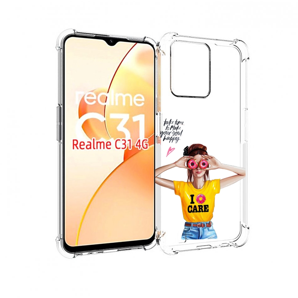 

Чехол MyPads Девушка-с-пончиками женский для OPPO Realme C31, Прозрачный, Tocco