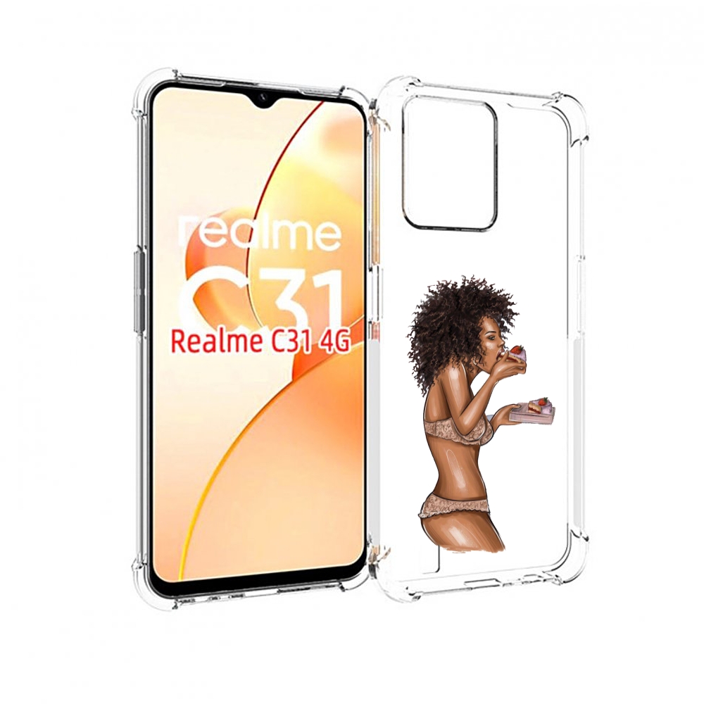 

Чехол MyPads Девушка-с-пирожными женский для OPPO Realme C31, Прозрачный, Tocco