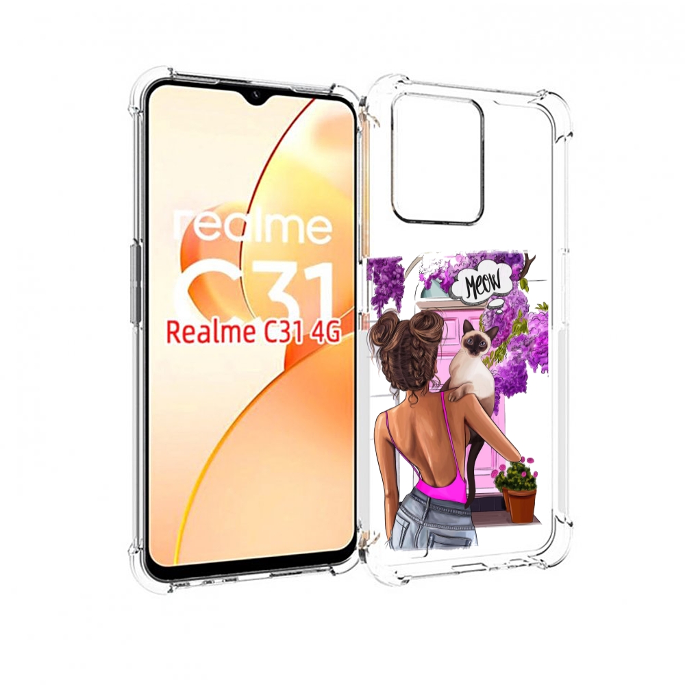 

Чехол MyPads Девушка-с-котиком женский для OPPO Realme C31, Прозрачный, Tocco