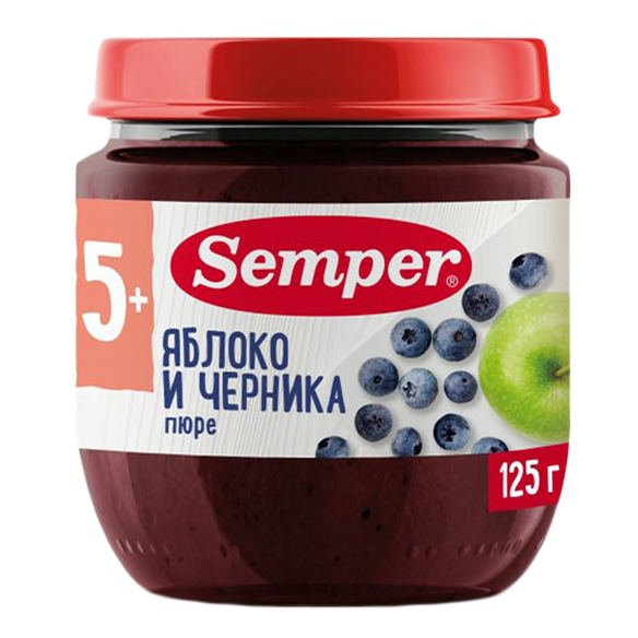 Пюре Semper яблоко и черника с 5 месяцев 125 г