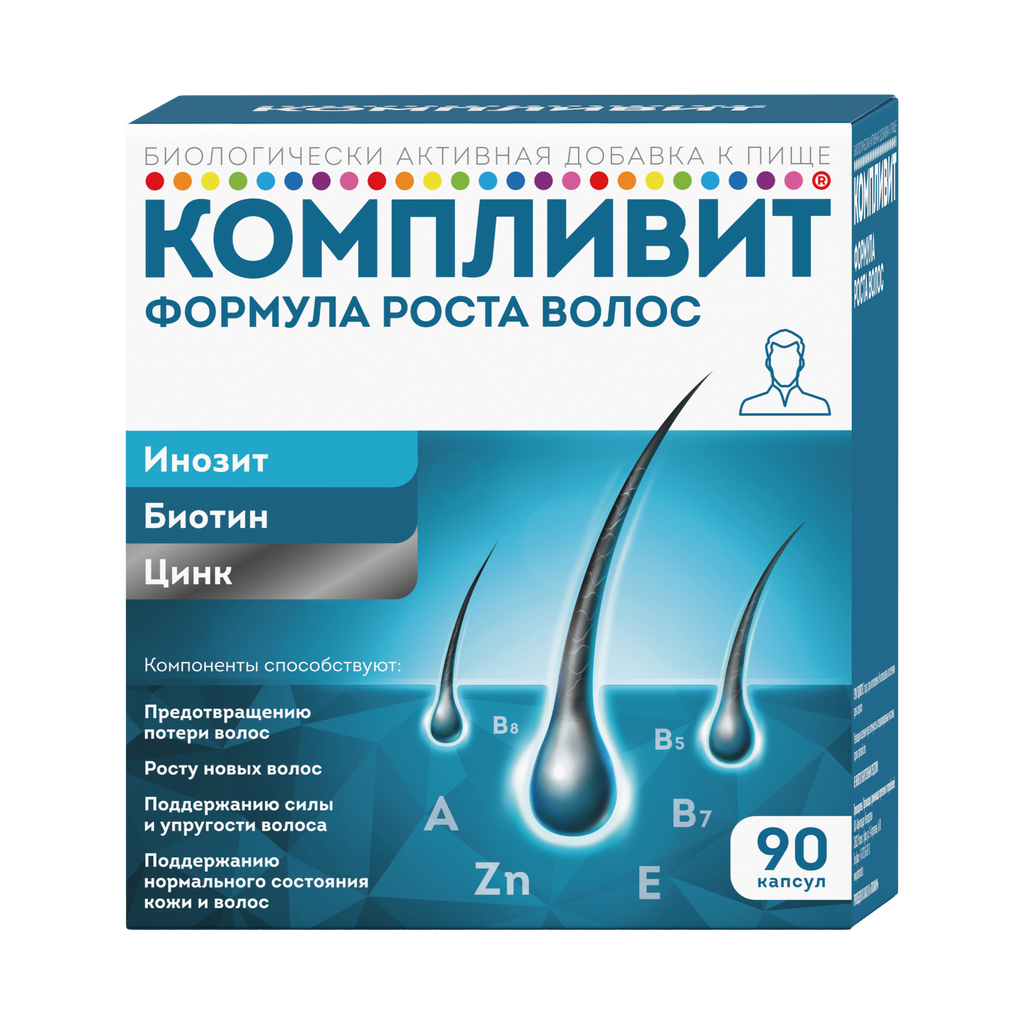 

Компливит Формула роста волос, капсулы 596 мг, 90 шт.
