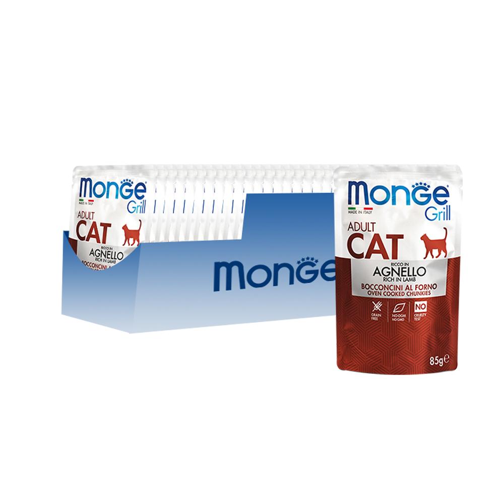 

Влажный корм для кошек Monge Grill, новозеландский ягненок, 28шт по 85г, Grill Adult