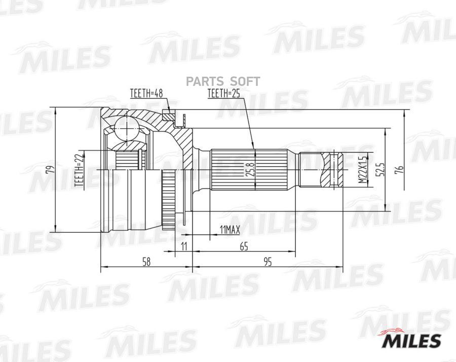 

Шрус Hyundai Getz 1.3-1.6 02- Нар.(Abs) Miles арт. GA20165