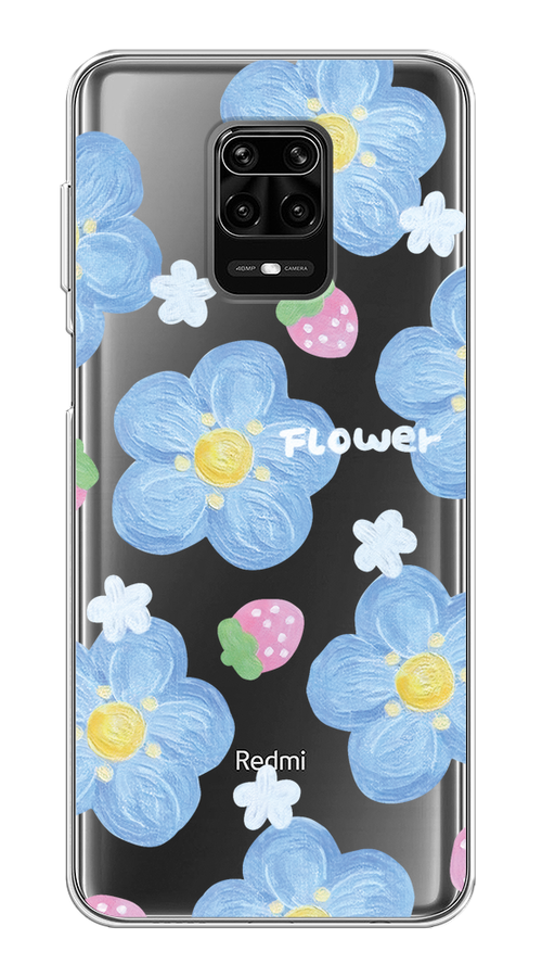 

Чехол на Xiaomi Redmi Note 9S/Note 9 Pro "Цветы и клубники", Прозрачный;голубой;белый, 37950-1