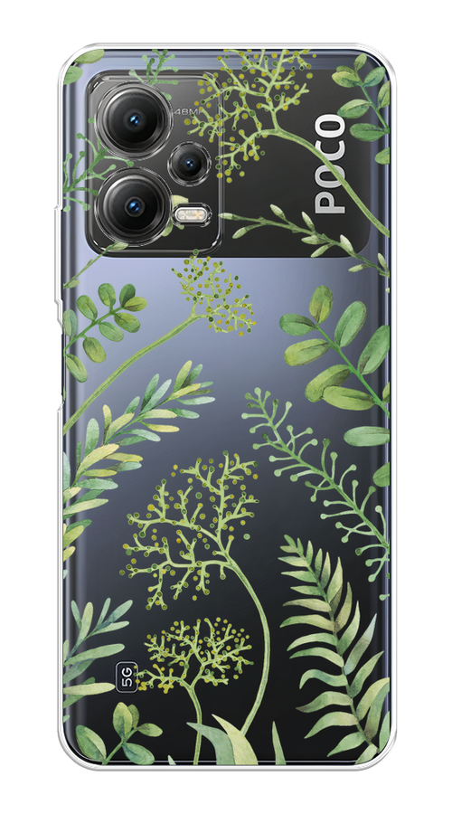 

Чехол на Xiaomi Poco X5 5G "Green Leaves", Зеленый;прозрачный, 317950-1