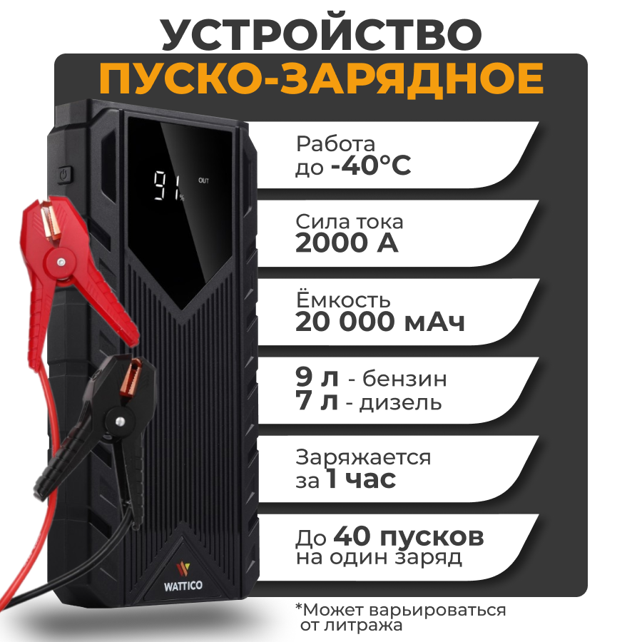 Пусковое устройство для автомобиля WATTICO 2000А JUMP STARTER QUICK CHARGE 13519₽