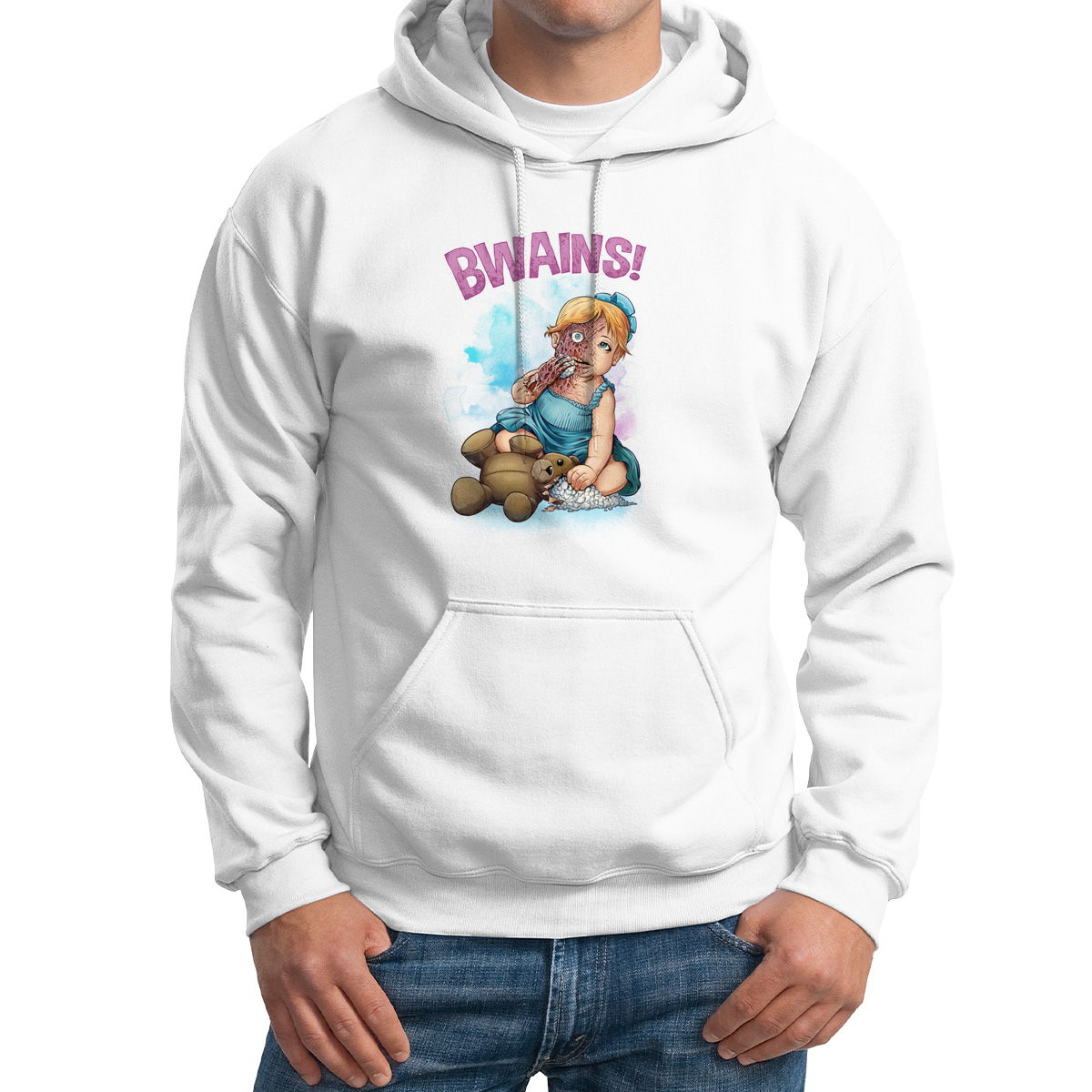 

Худи унисекс CoolPodarok BWAINS кукла с медведем белое 52 RU, 2M015590