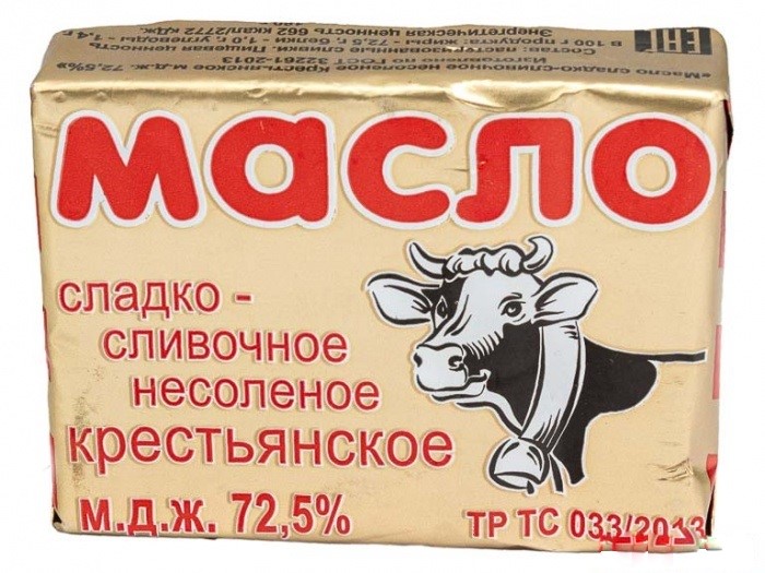 Сладкосливочное масло несоленое Крестьянское 72,5% БЗМЖ 180 г