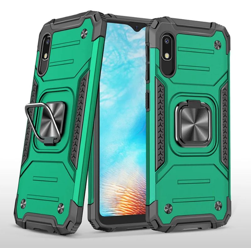 Противоударный чехол на Xiaomi Redmi 9A с кольцом держателем на палец подставкой зеленый