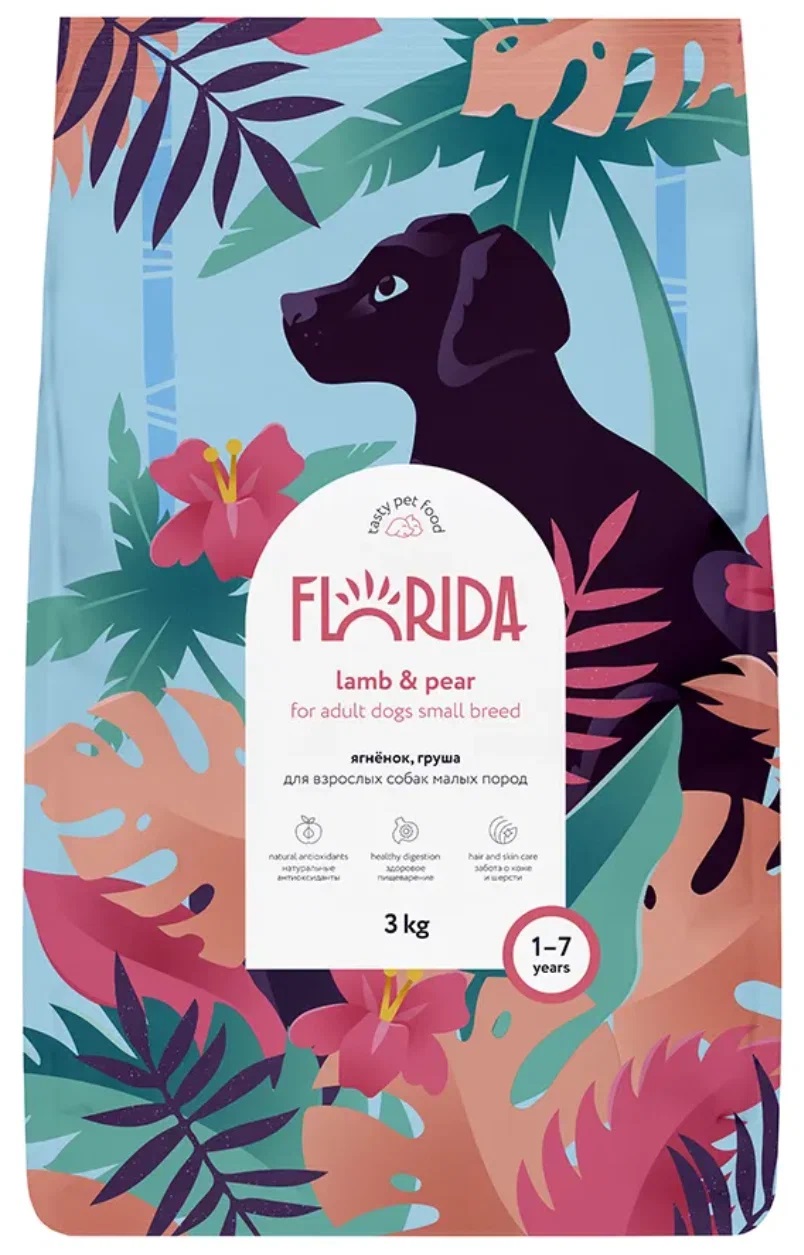 

Сухой корм для собак FLORIDA, для малых пород, с ягненком и грушей, 2 шт по 3 кг