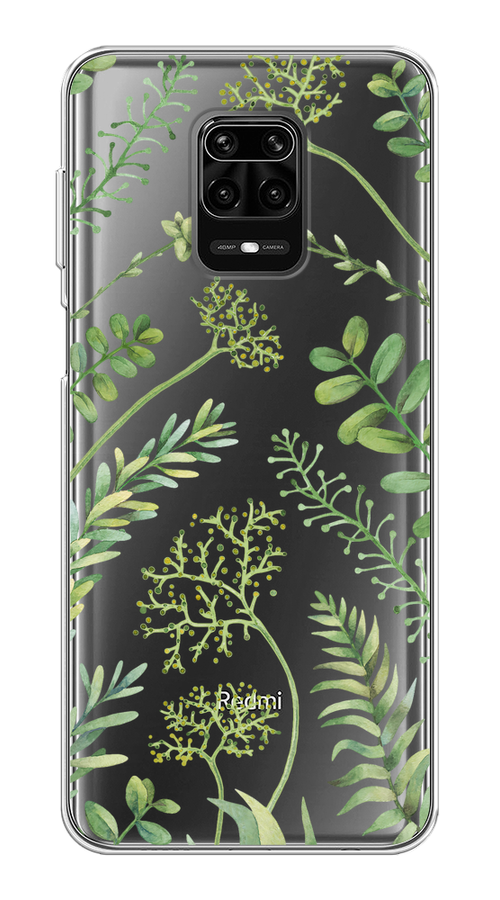 

Чехол на Xiaomi Redmi Note 9S/Note 9 Pro "Green Leaves", Зеленый;прозрачный, 37950-1