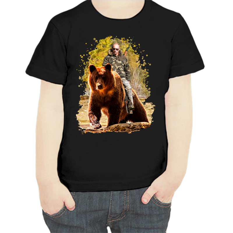 

Футболка мальчику черная 32 р-р Путин на медведе, Черный, fdm_Putin_na_medvede