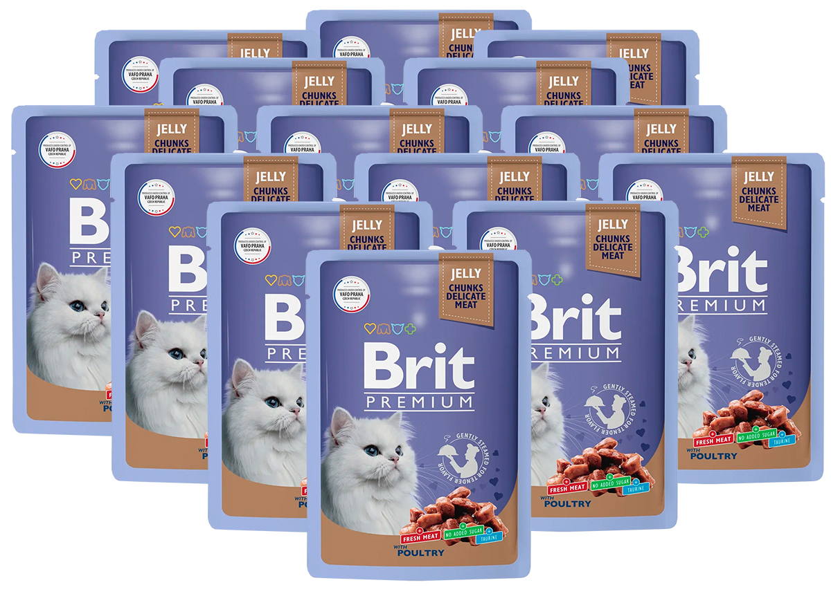 

Влажный корм для кошек Brit Premium ассорти из птицы в желе, 14 шт по 85 г, Premium