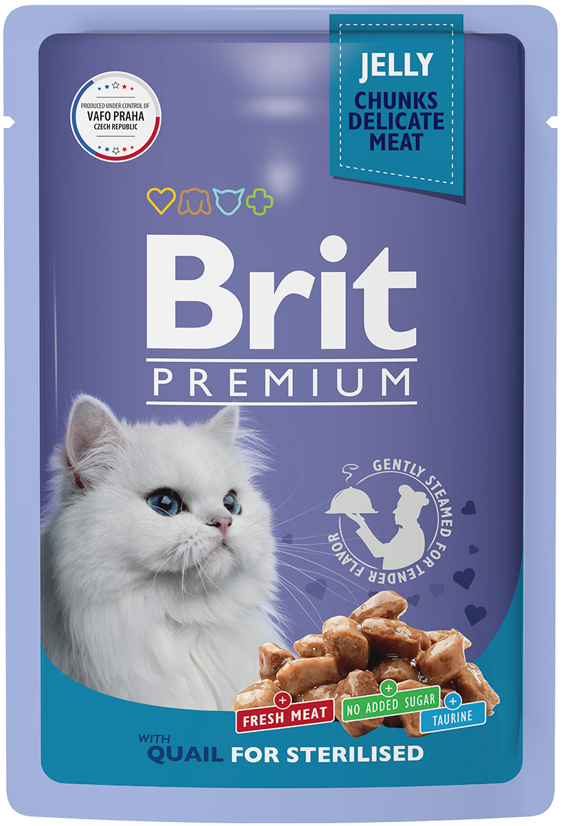 

Влажный корм для кошек Brit Premium Перепелка в желе, 85 г, Premium
