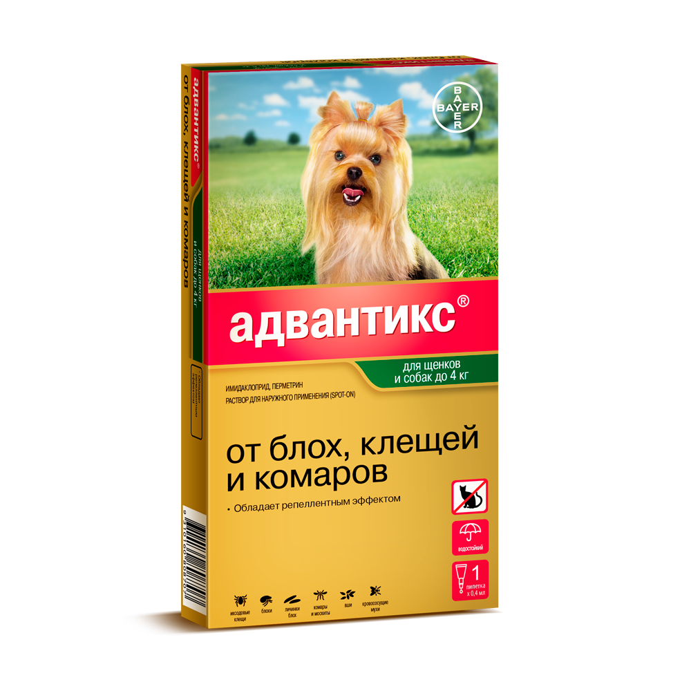 Средство от блох, клещей и комаров Bayer Адвантикс 40 для собак до 4 кг капли 37 г