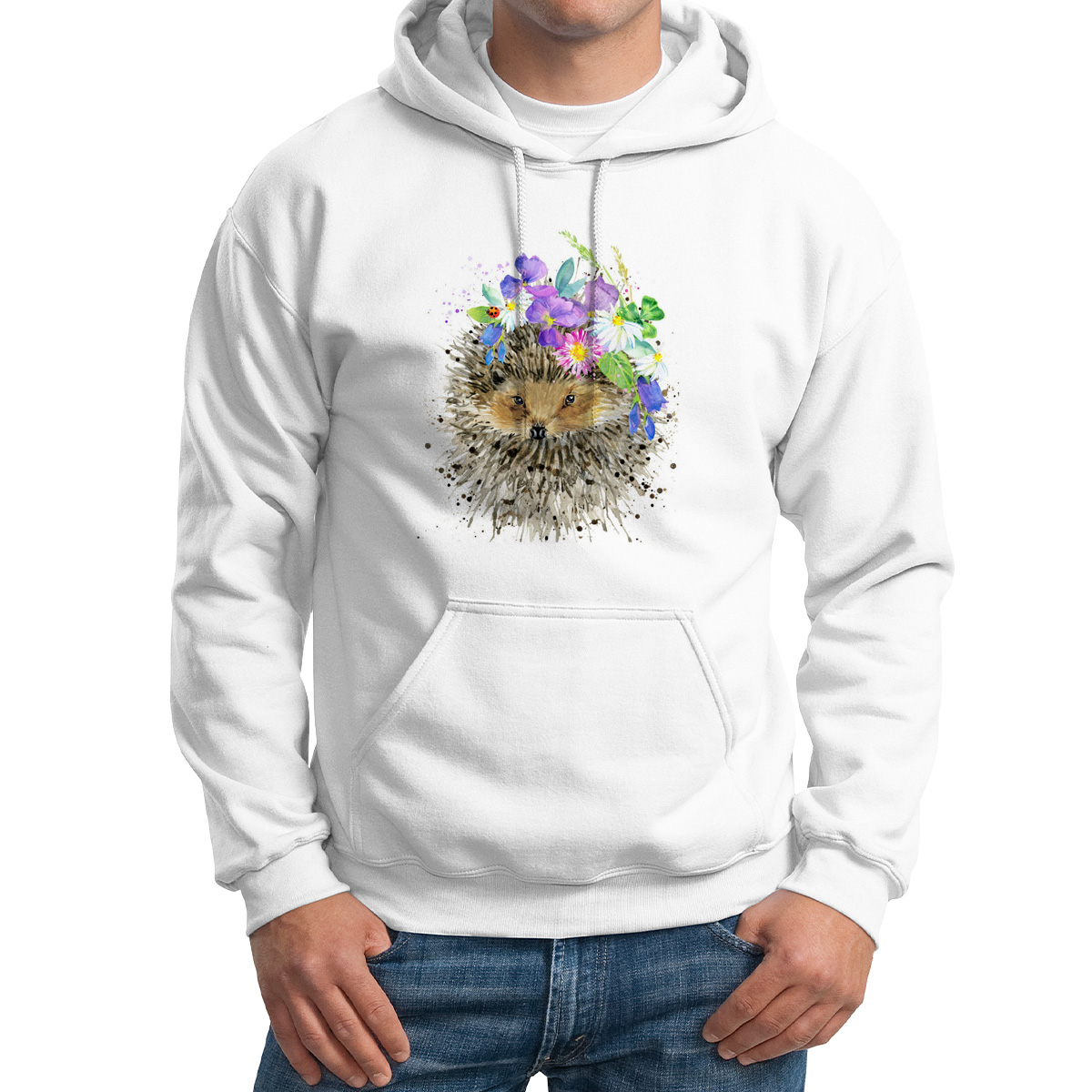 

Худи унисекс CoolPodarok Животные Ежик с цветами белое 52 RU, 2M015387
