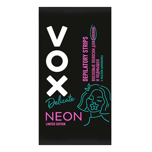 Восковые полоски для тела Vox Neon Collection для деликатных зон 12 шт и салфетки 2 шт