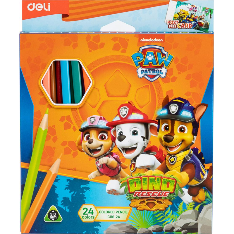 

Карандаши цветные Deli 24 цвета трехгранные Paw Patrol, Разноцветные