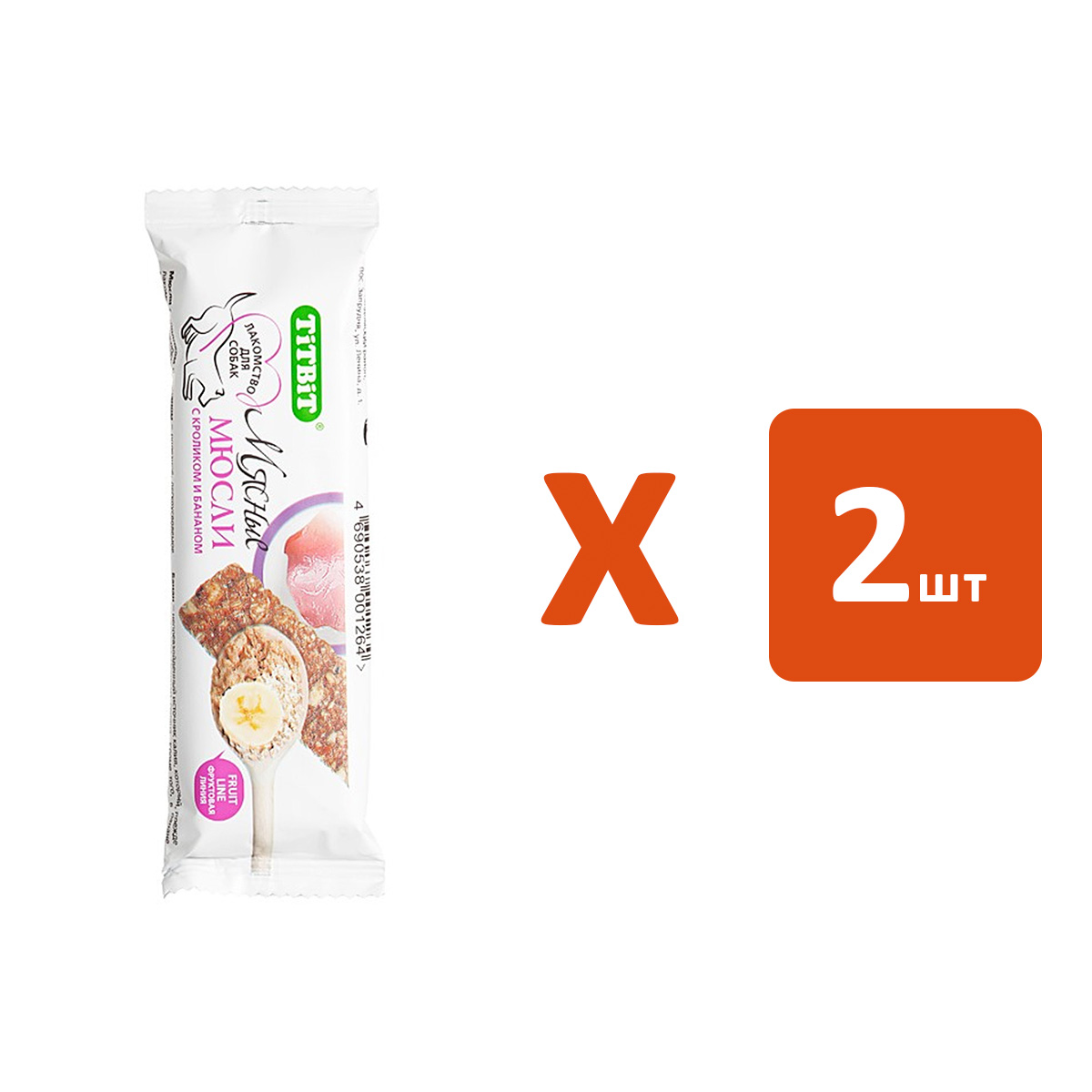 

Лакомство для собак Tit Bit Fruit мюсли с кроликом и бананом, 2 шт по 40 г