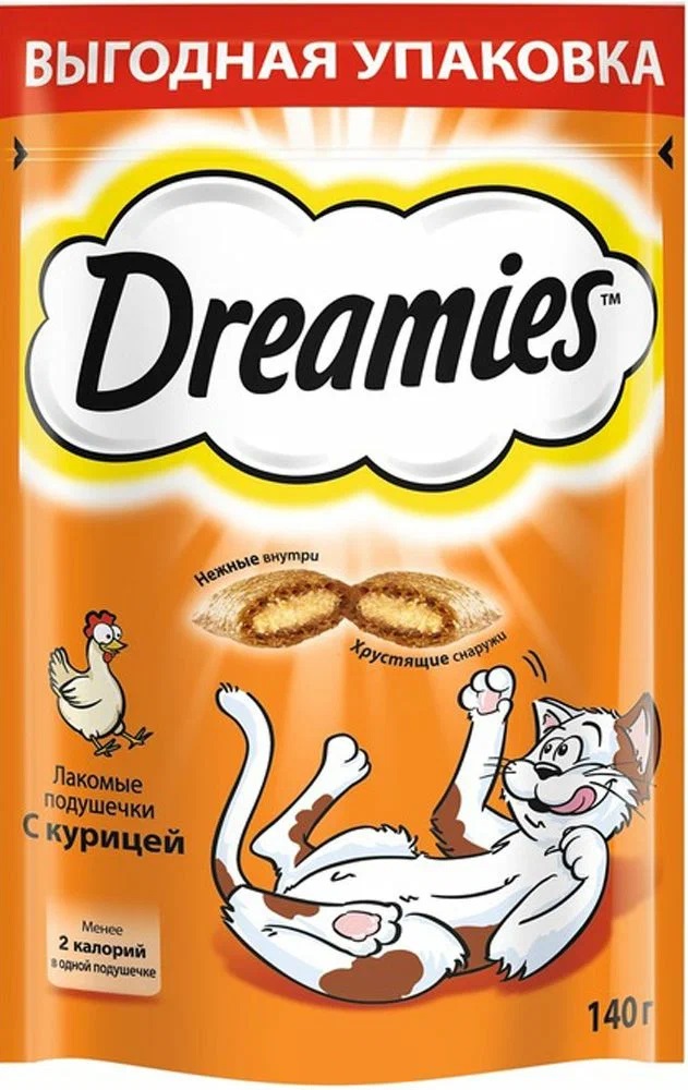 

Лакомство для кошек Dreamies подушечки с курицей, 2 шт по 140 г