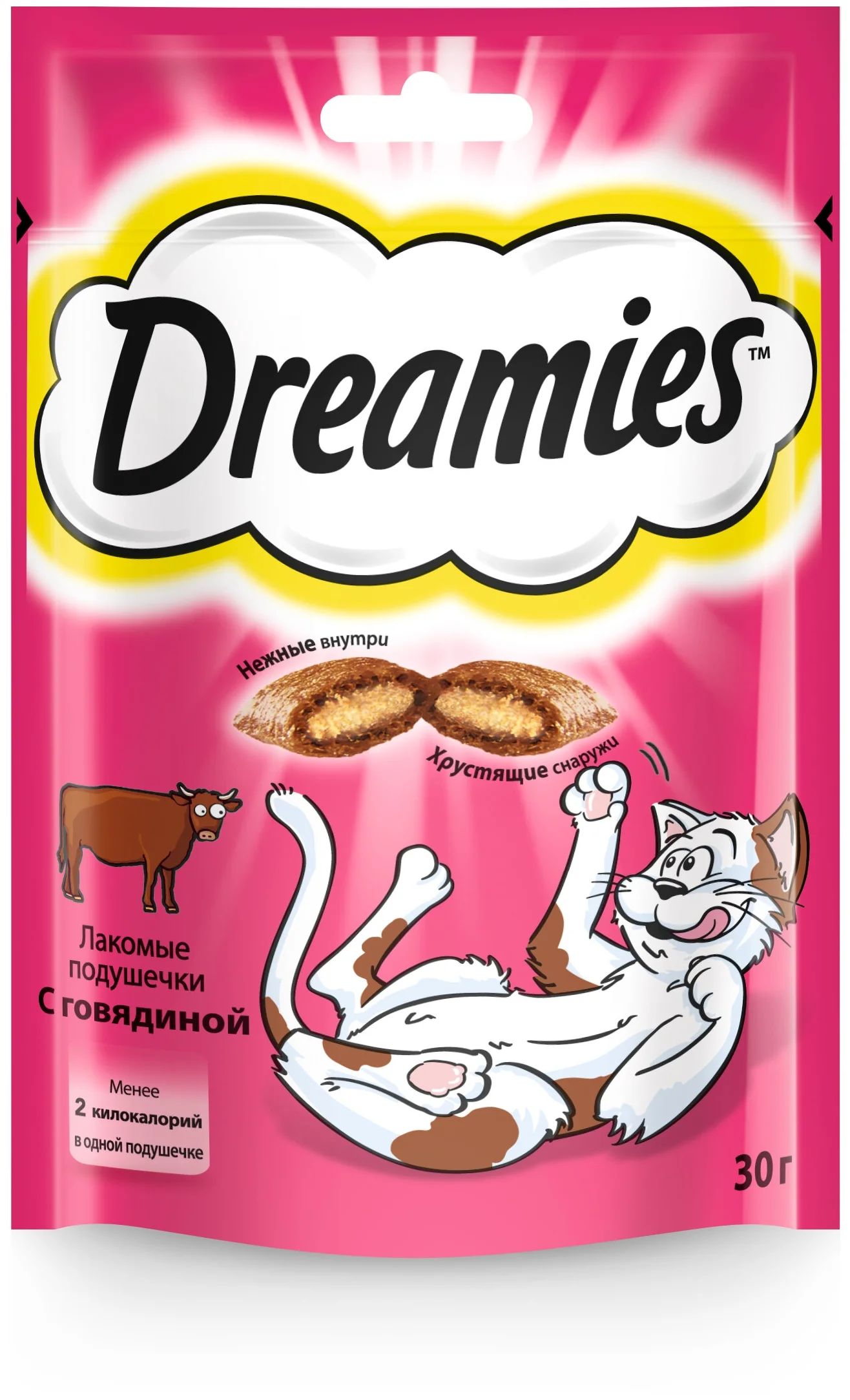 

Лакомство для кошек Dreamies подушечки с говядиной, 2 шт по 30 г
