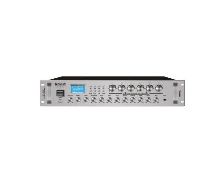 фото Микшер-усилитель 80w nusun m-1080, fm-тюнер, mp3, usb, 3 микр+2 aux, 70/100в