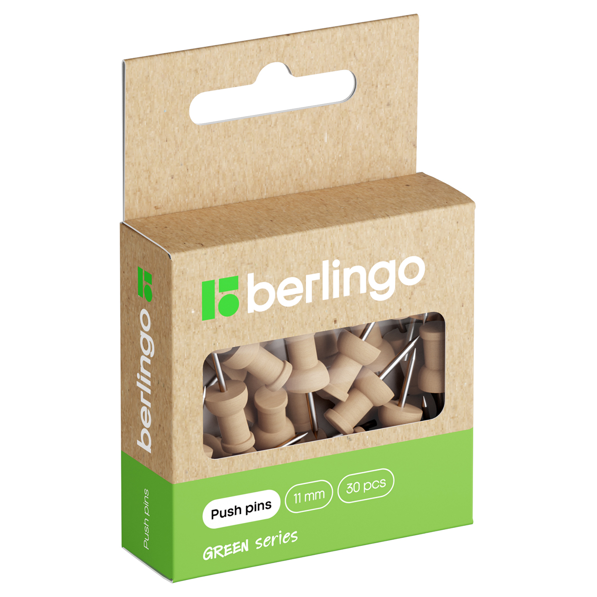 Кнопки силовые Berlingo Green Series деревянные 30шт крафт-упаковка 24 уп