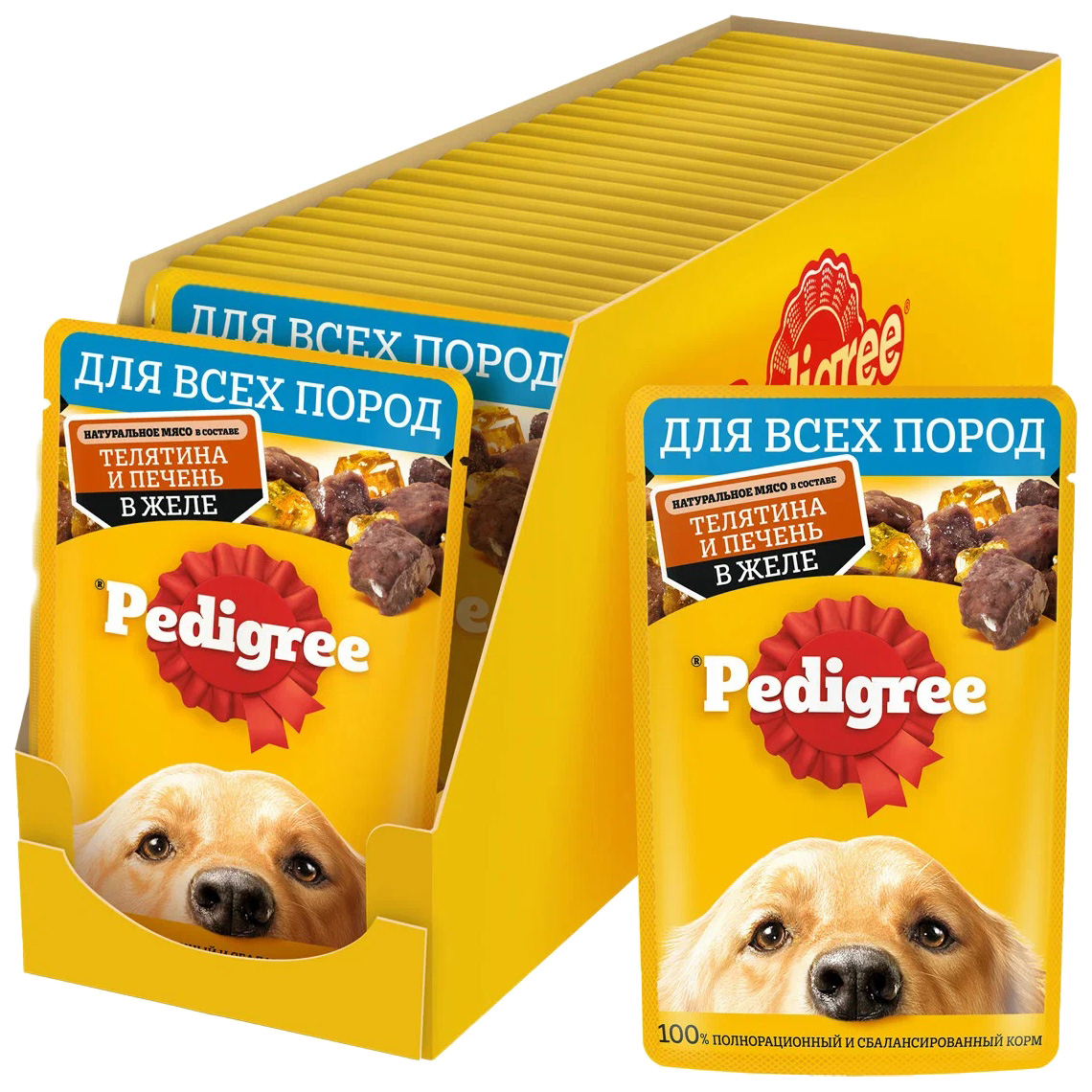 

Влажный корм для собак Pedigree с телятиной и печенью в желе, 28 шт по 85 г