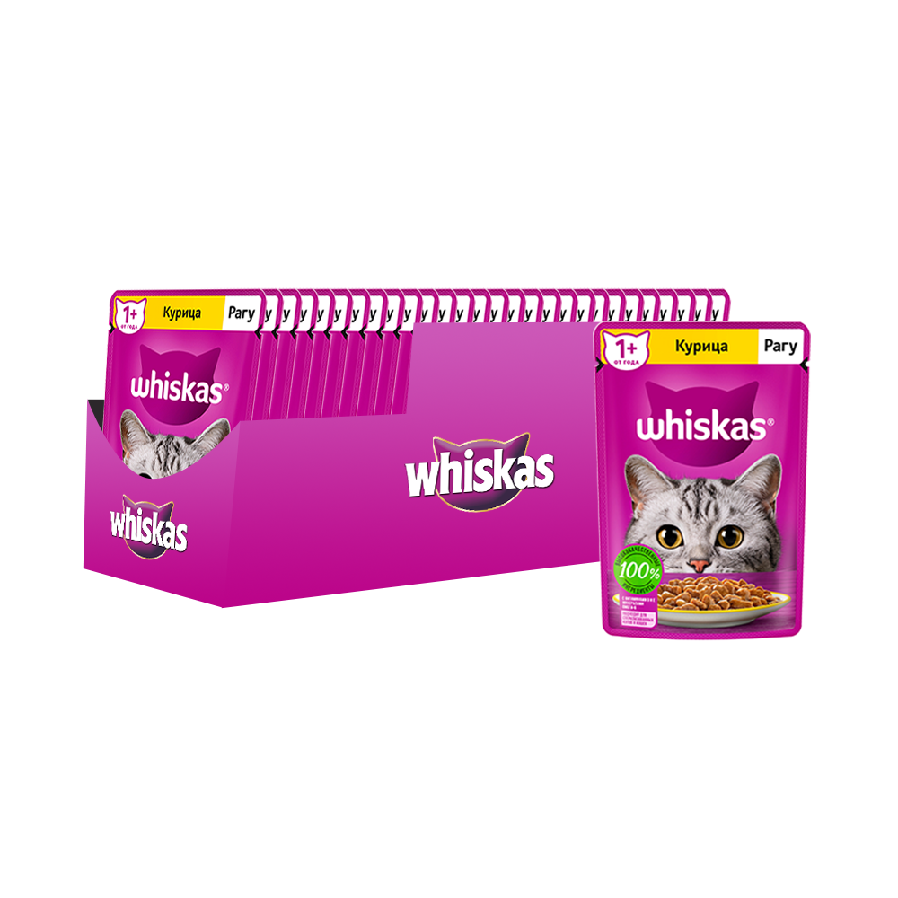 

Влажный корм для кошек Whiskas Meaty с курицей в рагу, 28 шт по 75 г, курица 75 г