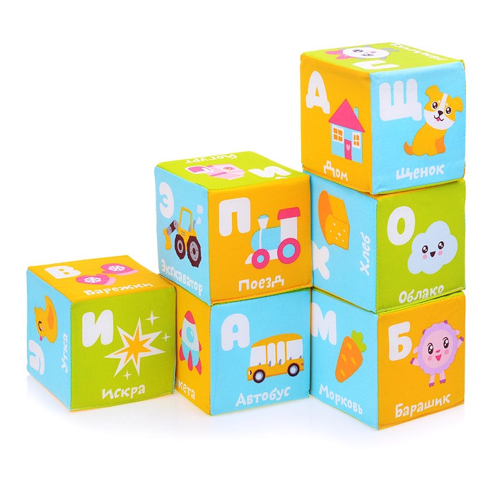 Детские мягкие развивающие кубики Мякиши Малышарики Азбука мягкие кубики