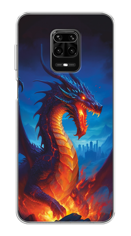 

Чехол на Xiaomi Redmi Note 9S/Note 9 Pro "Дракон над лавой", Оранжевый;коричневый;синий, 37950-1