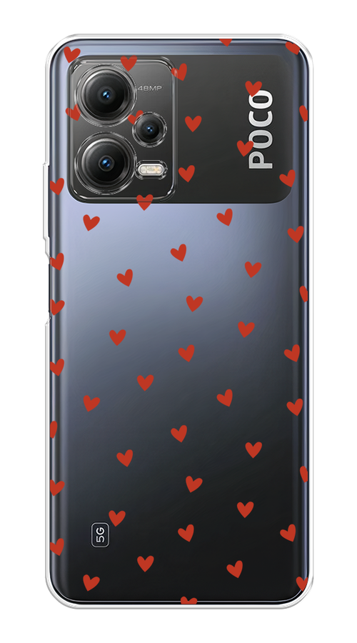 

Чехол на Xiaomi Poco X5 5G "Red hearts", Красный;прозрачный, 317950-1