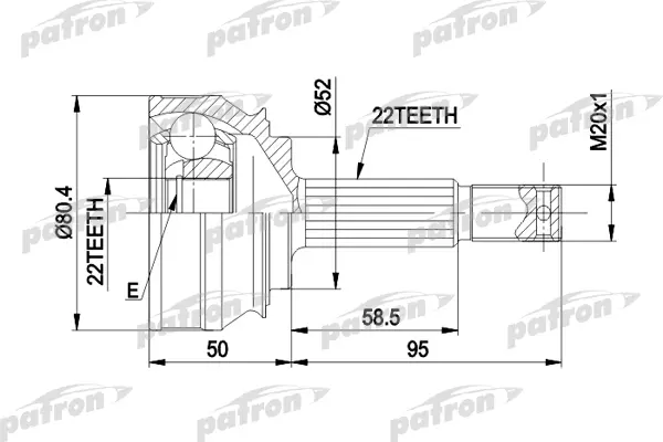 

ШРУС наружн к-кт 22x52x22 OPEL: ASCONA, KADETT 1.0-1.3, CORSA 1.5-1.6 87-93 PATRON PCV1007