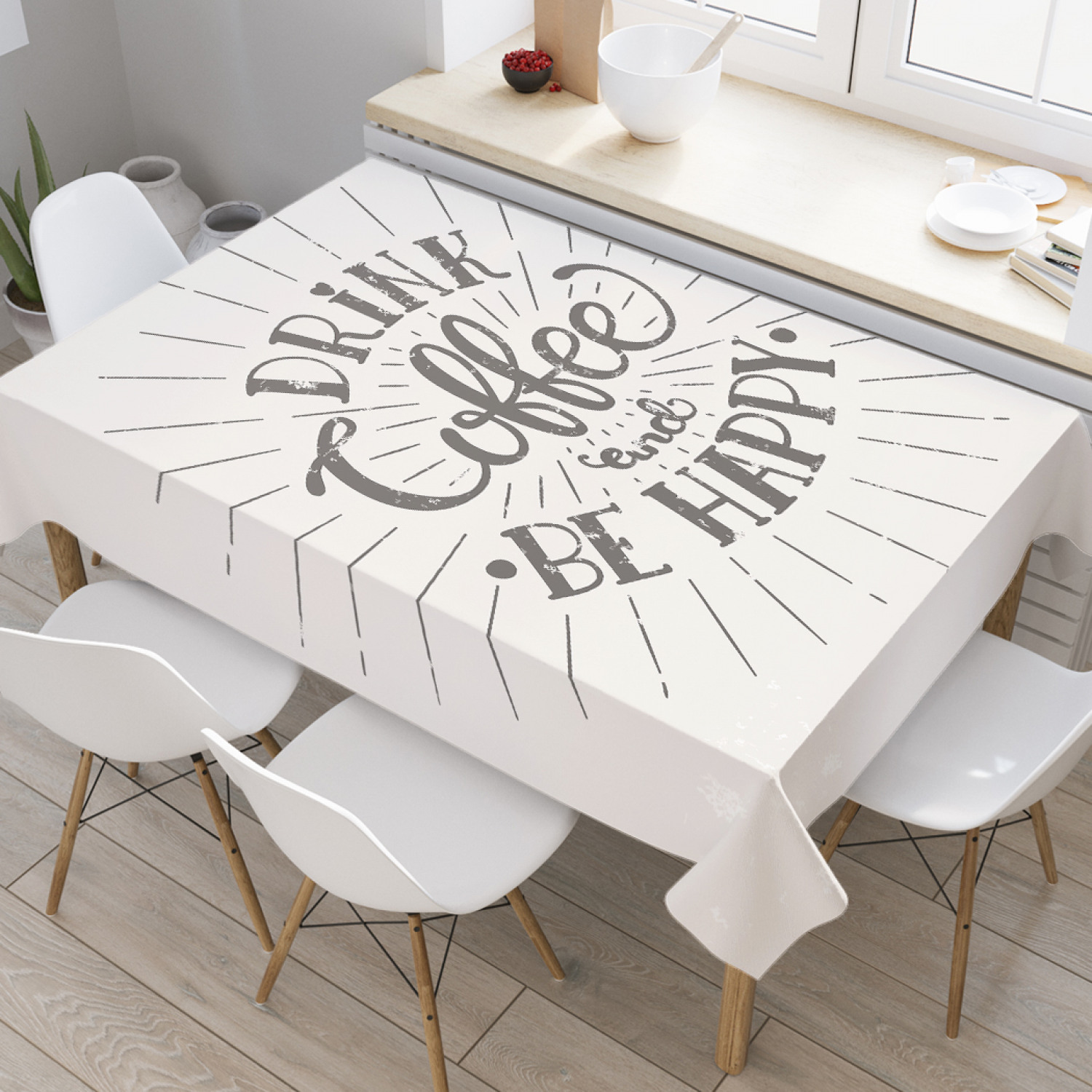 

Скатерть прямоугольная JoyArty "Кофе на здоровье" из оксфорда, 180x145 см, Белый, Кофе на здоровье