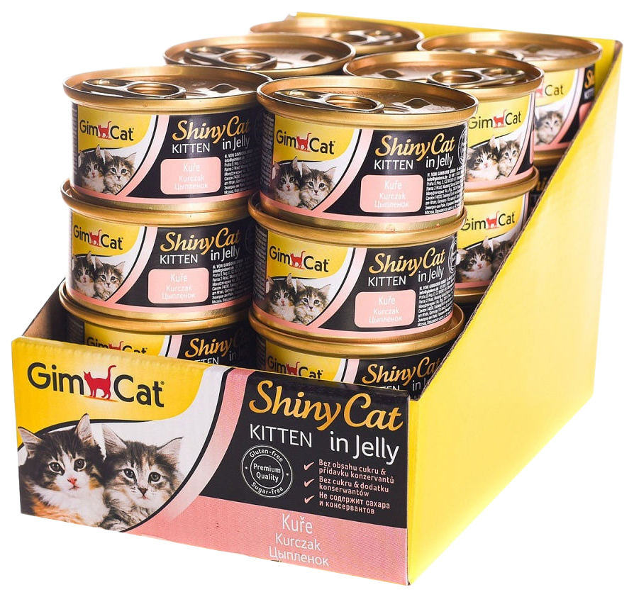 Консервы для котят GimCat Shiny Cat с цыпленком, 24 шт по 70 г