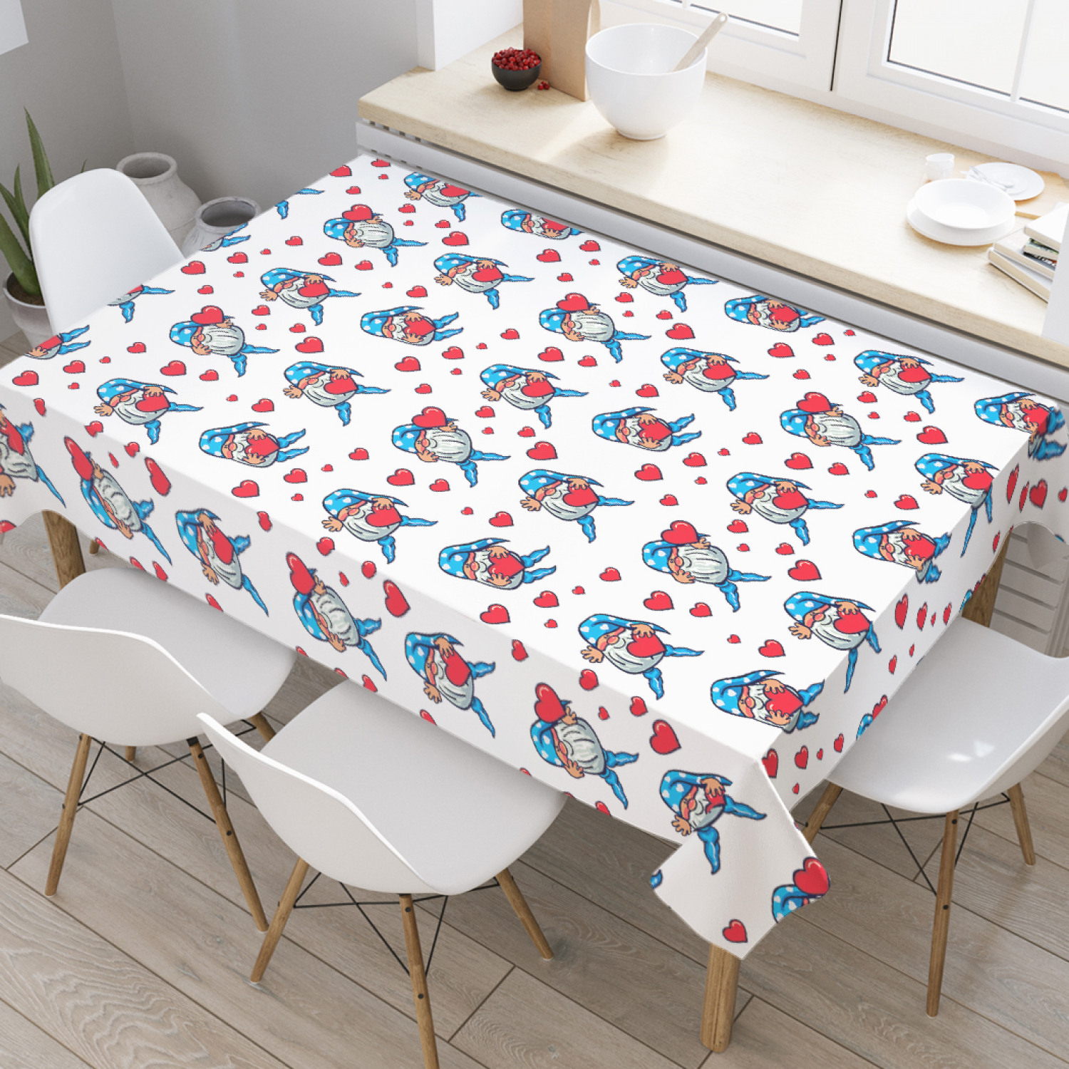 

Скатерть прямоугольная JoyArty "Гномик с любовью" из оксфорда, 180x145 см, Белый, Гномик с любовью