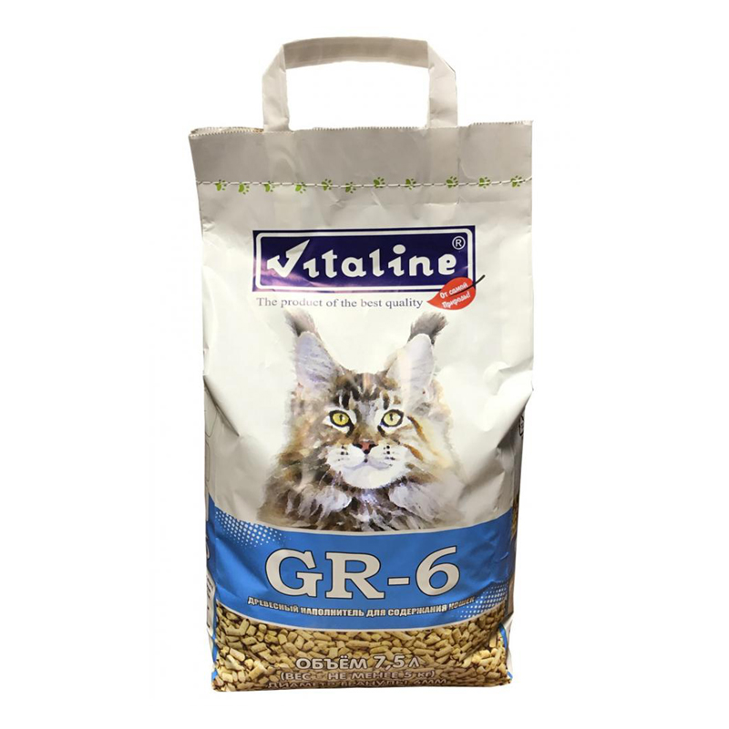 Наполнитель для кошачьего туалета Vitaline GR-6 для крупных кошек древесный 7,5 л x 3 шт