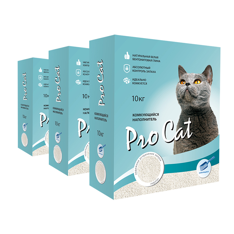 Комкующийся наполнитель Pro Cat Regular глиняный, 3 шт по 10 кг