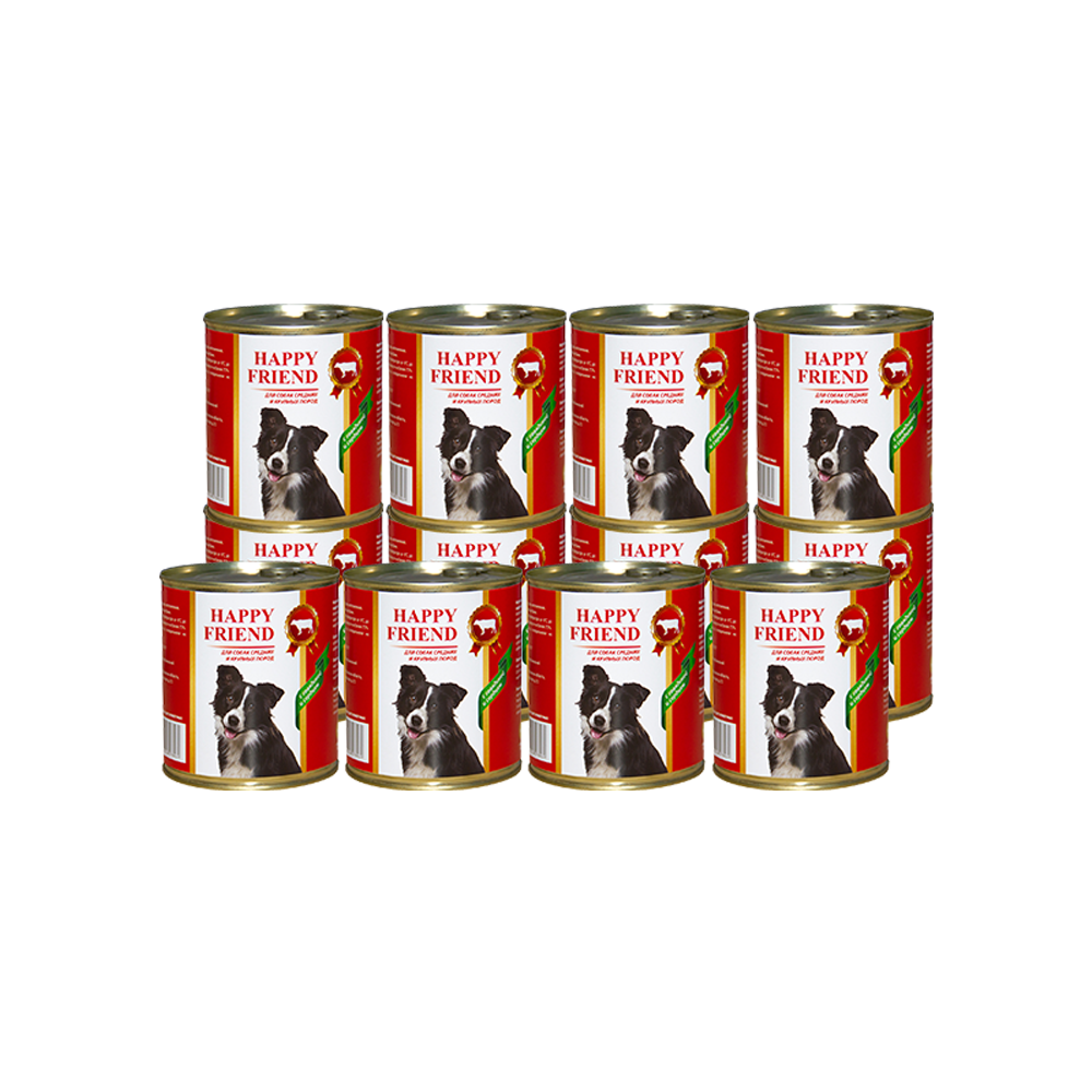 фото Влажный корм для средних и крупных пород собак happy friend с говядиной и сердцем 750 г x